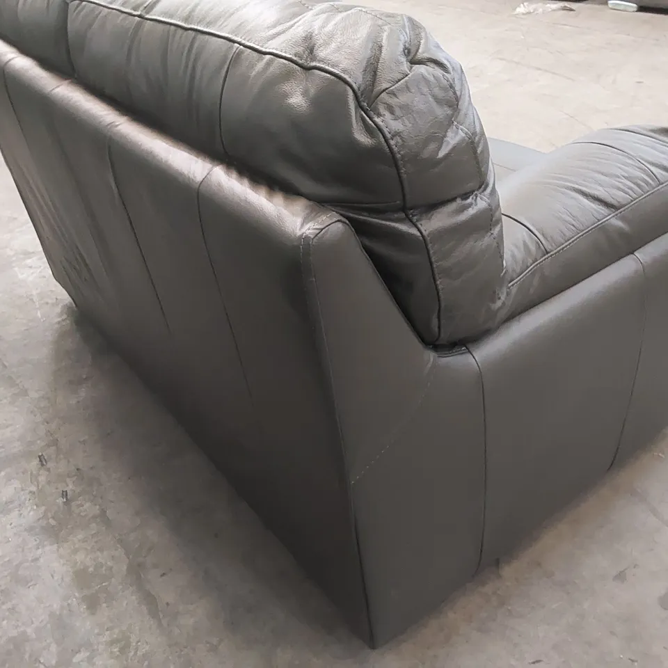 DESIGNER AMBROSE LEATHER 2 SEATER SOFA - ELEPHANT GREY