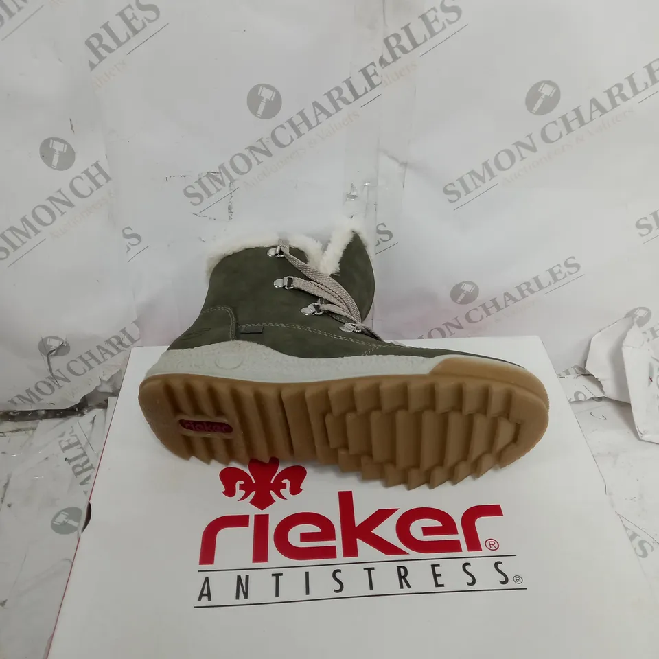 BOXED PAIR OF RIEKER ANTISTRESS HIKING BOOTS, KHAKI - SIZE 6