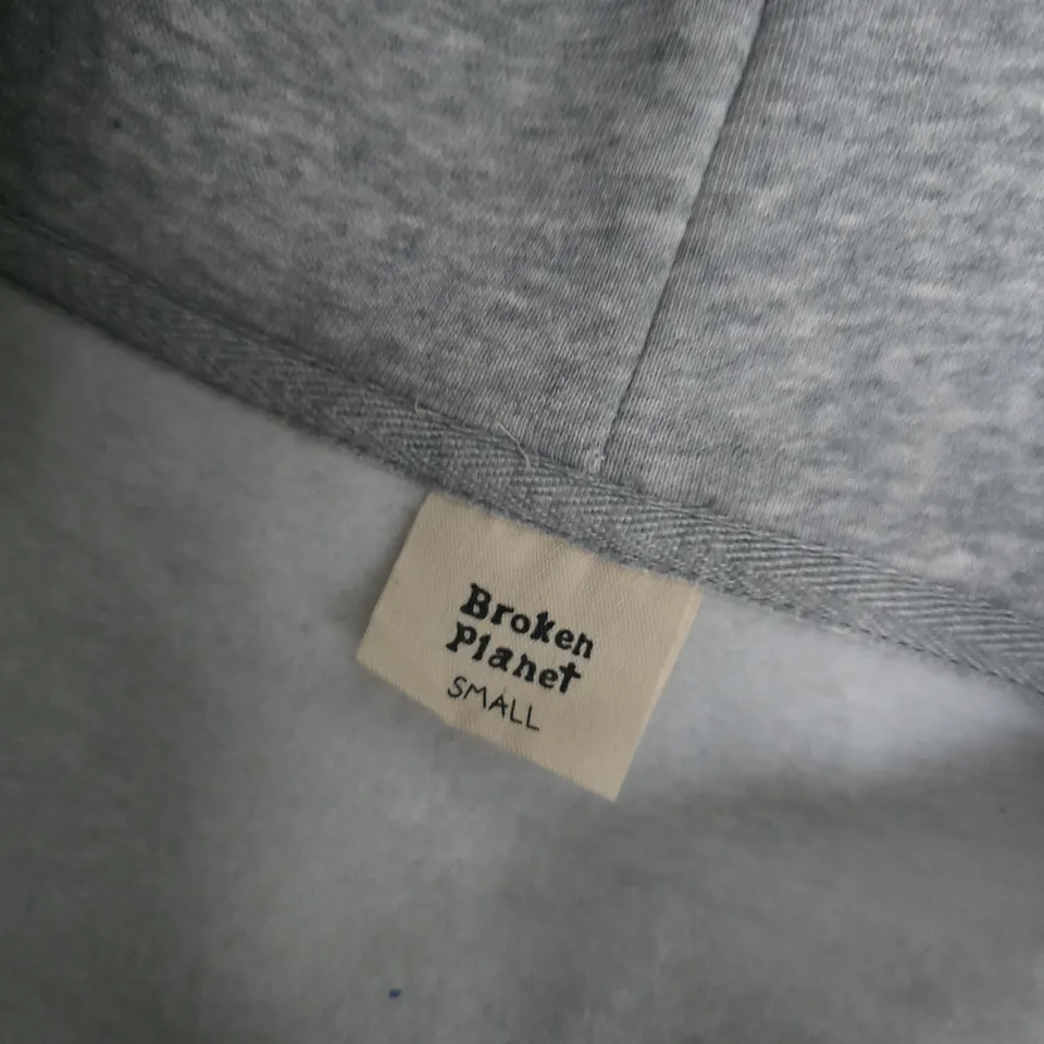 BROKEN PLANET HOODIE – GREY ZIP-UP, SIZE SMALL