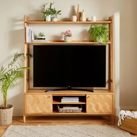BOXED FARRIS LADDER TV UNIT FOR TVS UP TO 65" - LIGHT OAK (2 BOXES)
