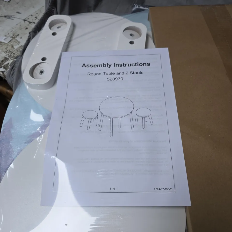 ROUND TABLE AND 2 STOOLS ASSEMBLY SET BOXED