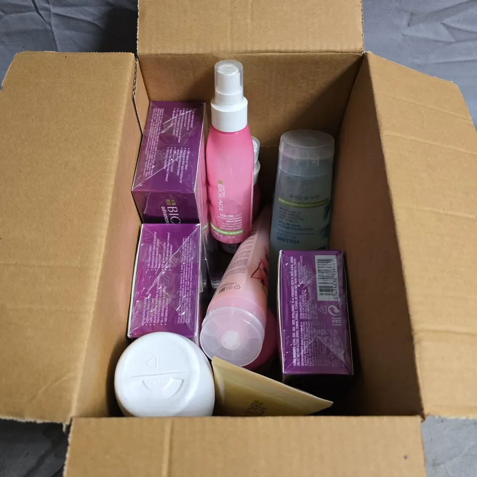 APPROXIMATELY 12 MATRIX HAIR CARE PRODUCTS INCLUDING FULL DENSITY HAIR SYSTEM/VOLUME BLOOM COTTON/COLOR LAST ORCHID