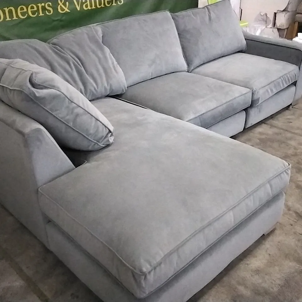 QUALITY DESIGNER LOUNGE CO IMOGEN CORNER SOFA WITH CHAISE END IN GREY VELVET