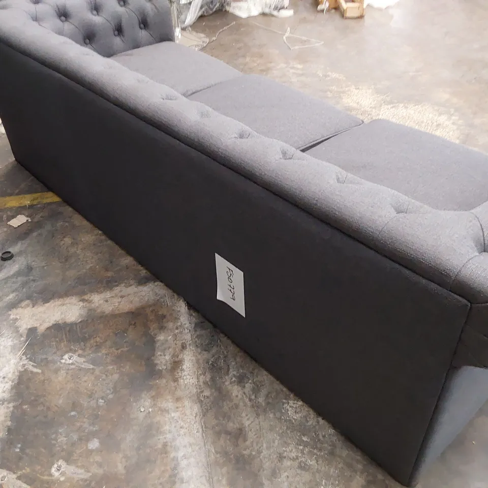 DESIGNER THREE SEATER CHESTERFIELD SOFA GREY FABRIC 