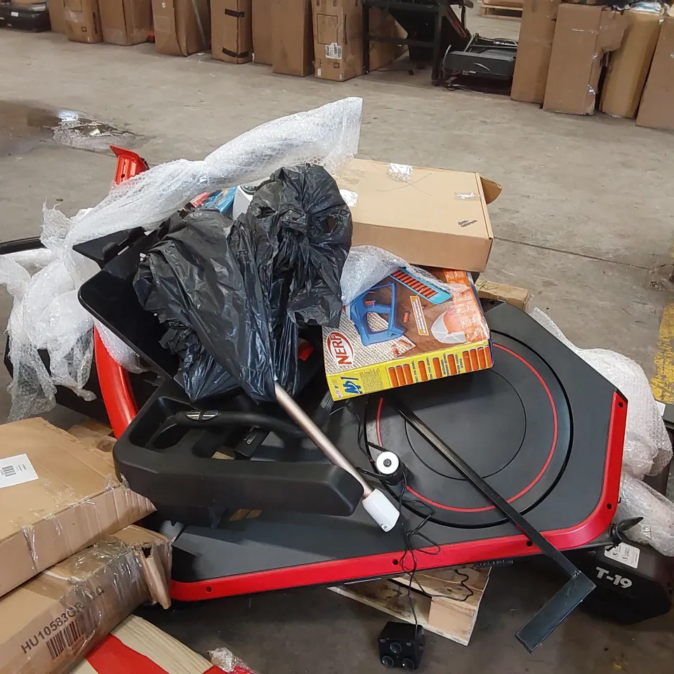 PALLET OF ASSORTED ITEMS INCLUDING EXCERCISE EQUIPMENT PARTS, TOYS ECT