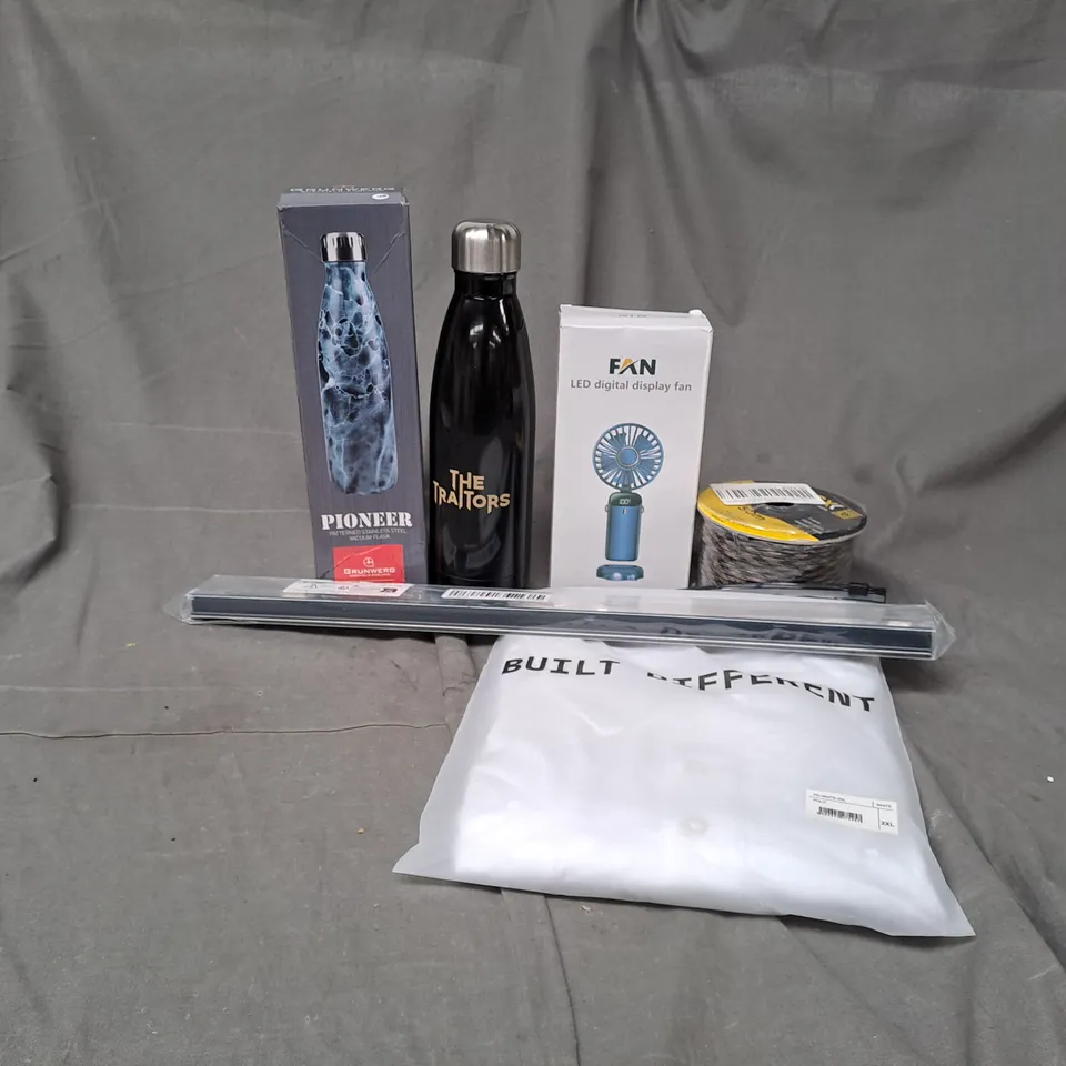 APPROXIMATELY 20 ASSORTED HOUSEHOLD PRODUCTS TO INCLUDE PIONEER NOTTLE, LED DIGITAL DISPLAY FAN, BUILT DIFFERENT POLO, ETC