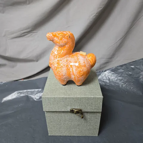 ORANGE GLAZED CERAMIC ANIMAL FIGURINE – DECORATIVE SCULPTURE "STONE FASA" IN BOX