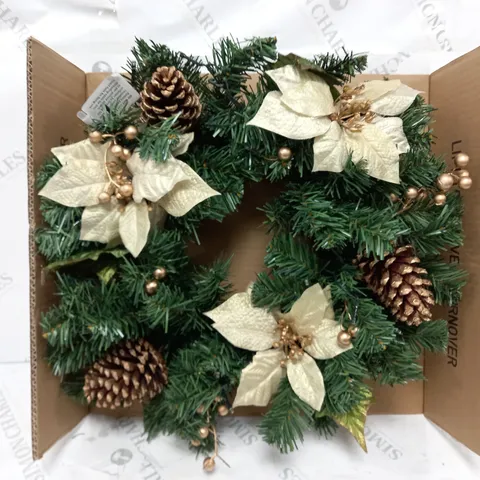 GOLD POINSETTA PRE LIT WREATH