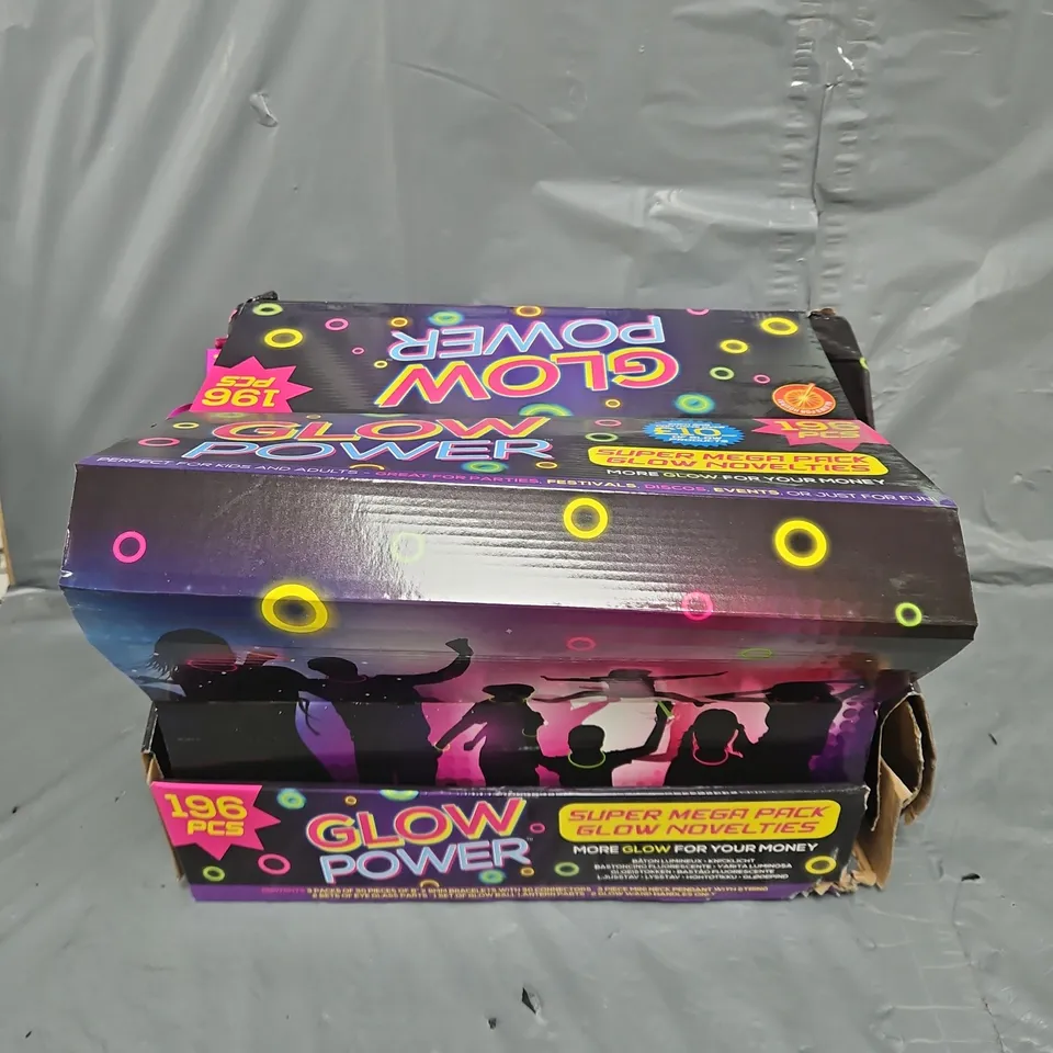 BOXED GLOW POWER SET OF 12 196PC MEGA PACKS OF GLOW NOVELTIES - COLLECTION ONLY