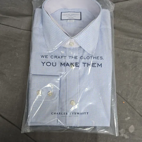 CHARLES TYRWHITT SLIM FIT NON-IRON SHIRT - BLUE CHECK, 16.5IN COLLAR