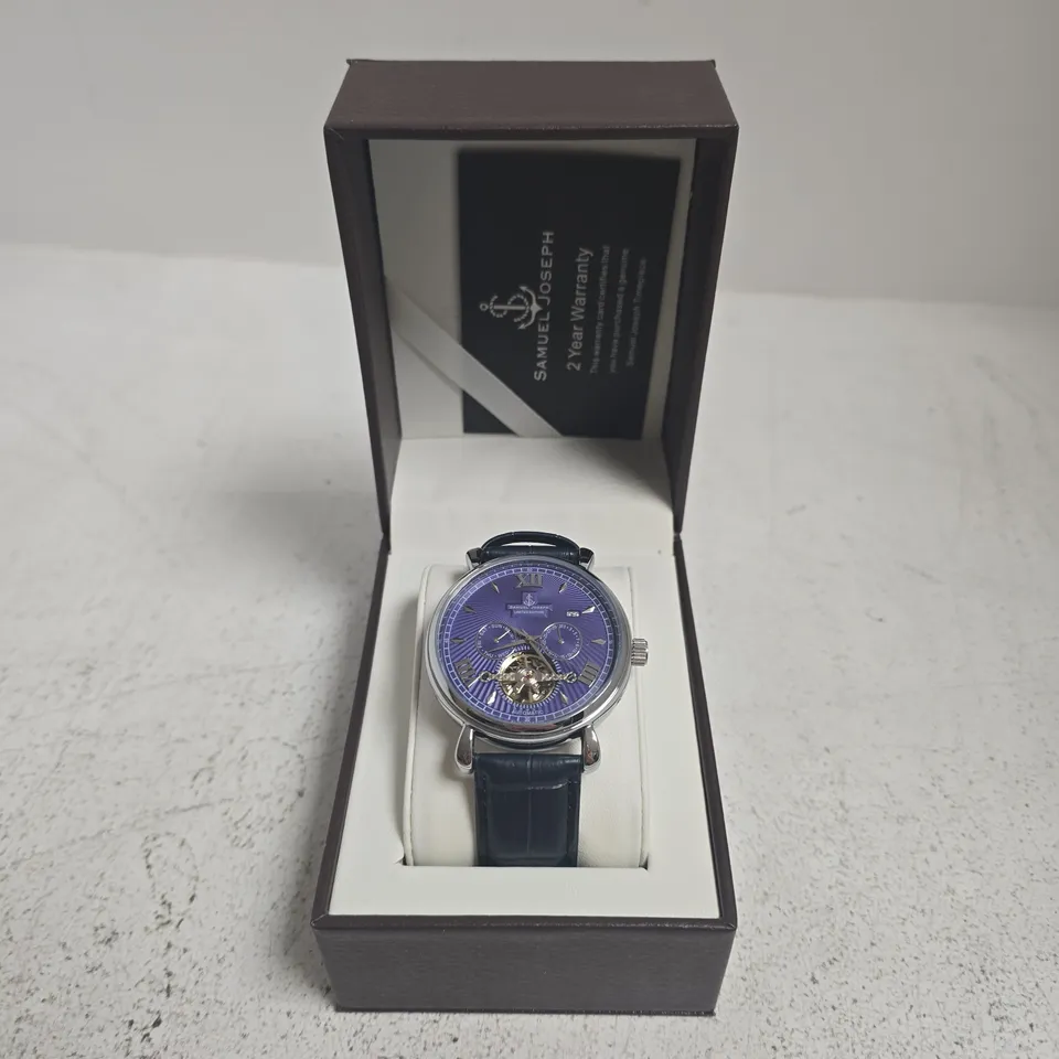 SAMUEL JOSEPH AUTOMATIC LIMITED WATCH IN SILVER/BLUE