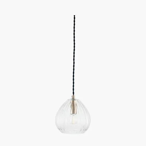 BOXED PACIFIC ELLA CLEAR RIBBED GLASS TEARDROP PENDANT