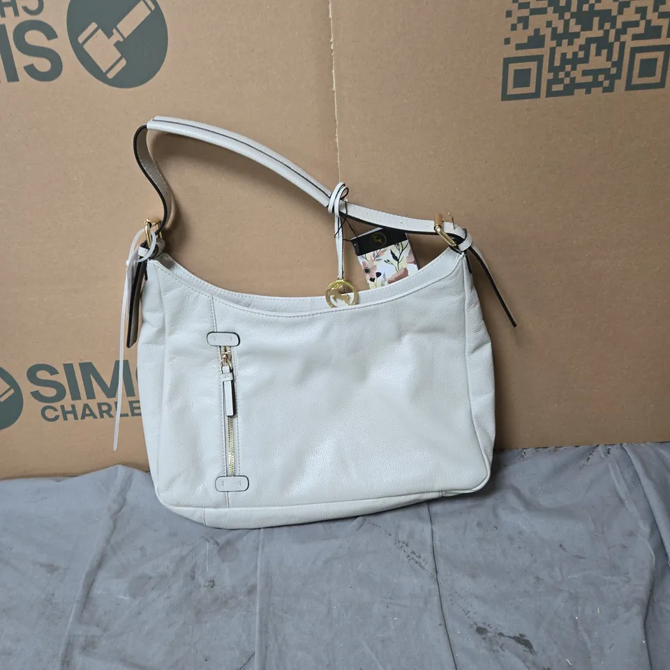 ASHWOOD WHITE LEATHER HANDBAG WITH FRONT ZIP POCKET