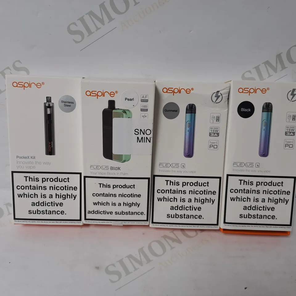4 BOXED ASPIRE VAPE KITS TO INCLUDE FLEXUS Q, POCKEX, BLOK 