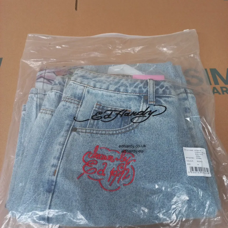 ED HARDY WOMEN'S CHERRY SKULL SIDE PRINT JEANS – BLEACH, SIZE M