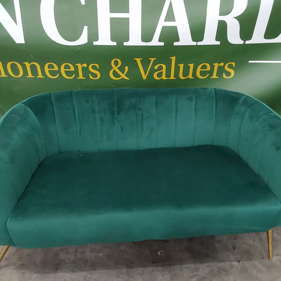 DESIGNER AYLIN TWO SEATER SOFA GREEN PLUSH FABRIC