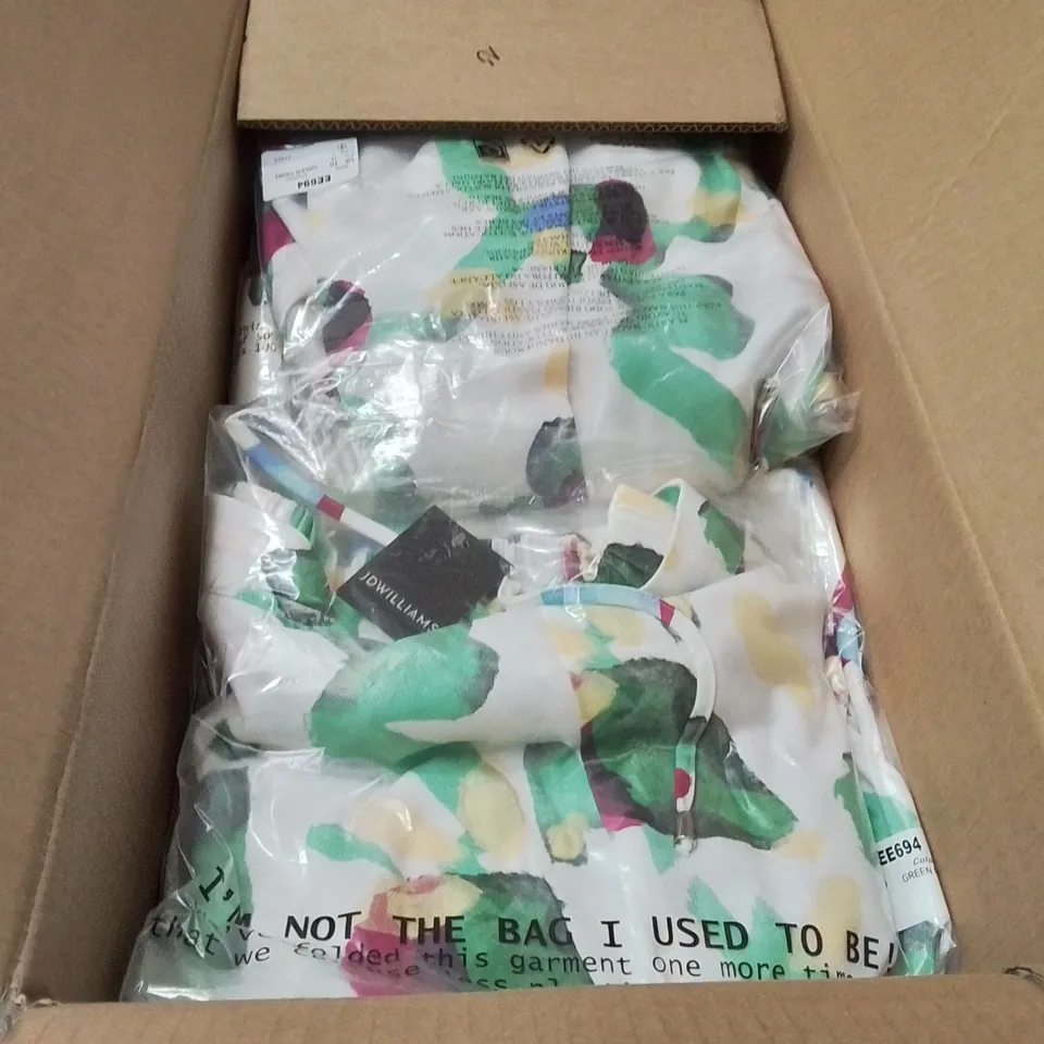 BOXED BRAND NEW APPROXIMATELY 17 JD WILLIAMS PRINTED WIDE LEG TROUSERS GREENNPRINT SIZE 10