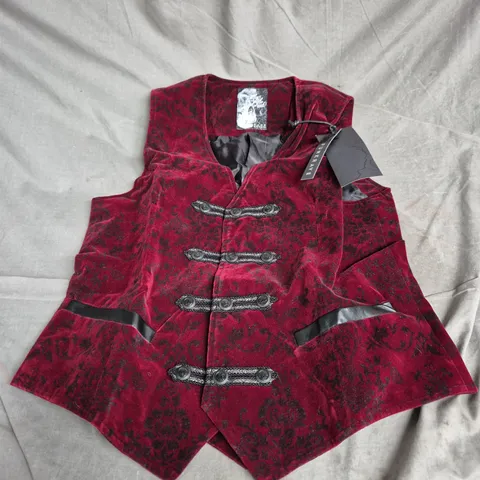 PUNK RAVE Y-813 ALCAZAR MENS WAISTCOAT VEST - RED DAMASK - XL
