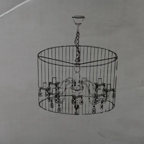 BOXED COLLECTIONE MEREL 8 LIGHT CEILING PENDANT CHANDELIER DRUM, SHADE BLACK