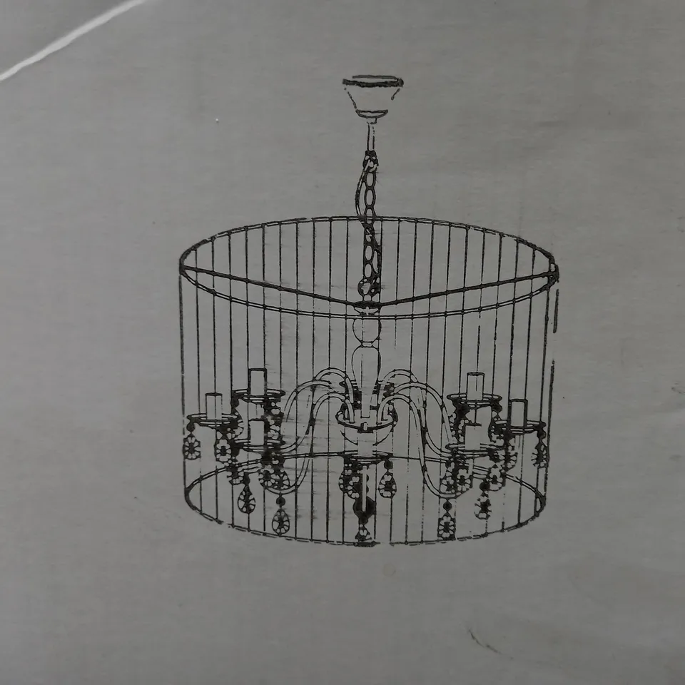 BOXED COLLECTIONE MEREL 8 LIGHT CEILING PENDANT CHANDELIER DRUM, SHADE BLACK 