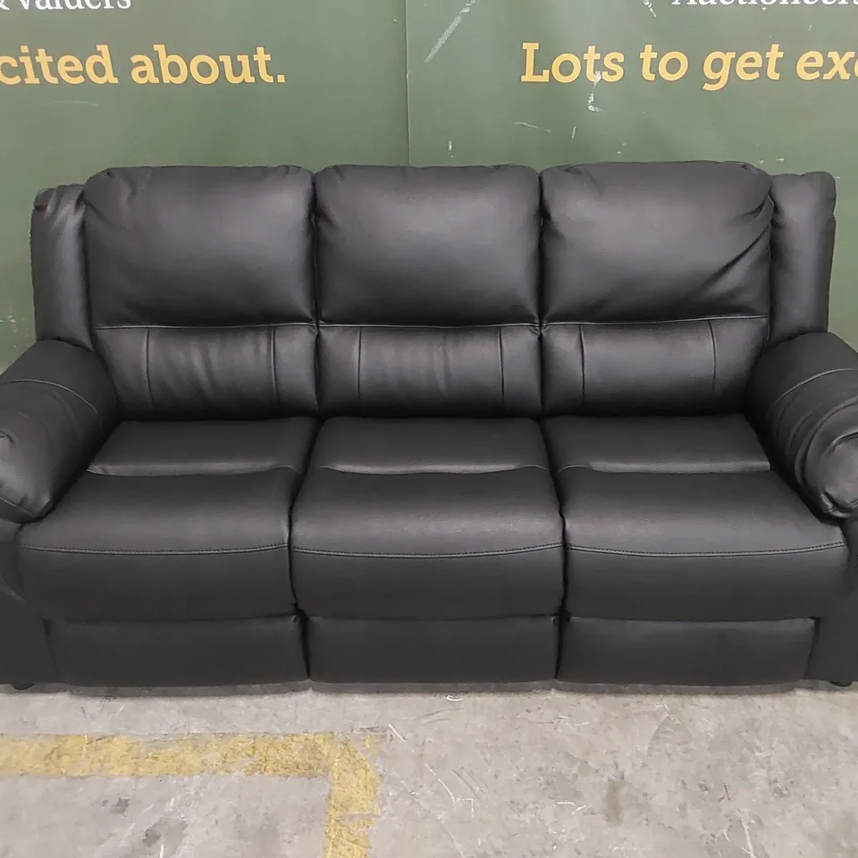 DESIGNER BLACK FAUX LEATHER ALBION FIXED 3 SEATER SOFA  RRP £699