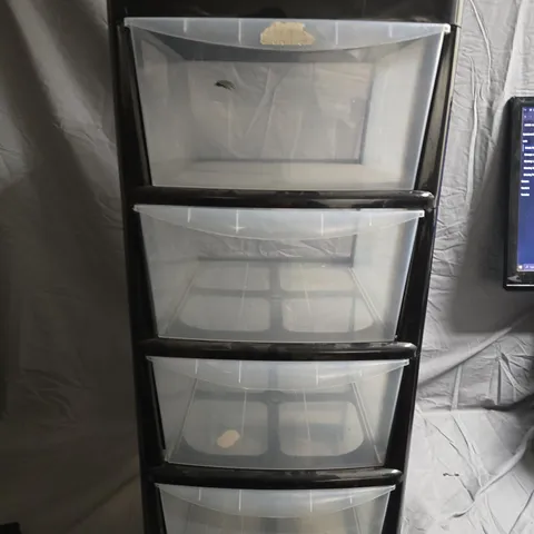 BLACK 4-DRAWER PLASTIC STORAGE UNIT WITH TRANSPARENT DRAWERS - COLLECTION ONLY 