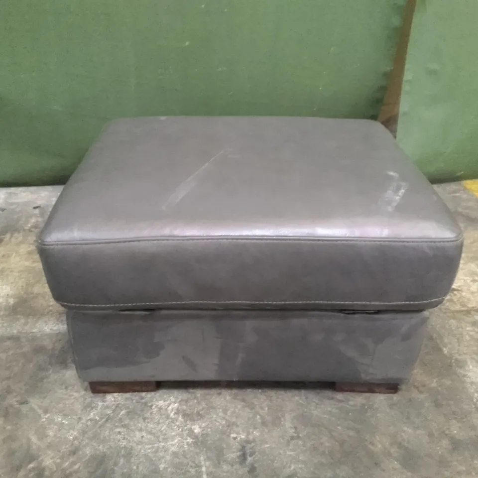 DESIGNER DARK GREY LEATHER STORAGE FOOTSTOOL