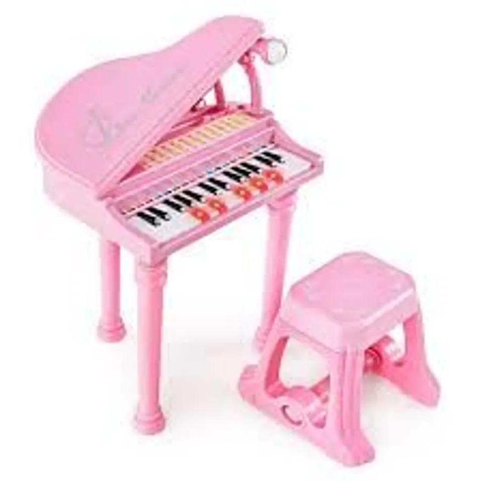 BOXED COSTWAY 31 KEYS KIDS PIANO KEYBOARD TOY TODDLER MUSICAL INSTRUMENT WITH STOOL & MICROPHONE PINK
