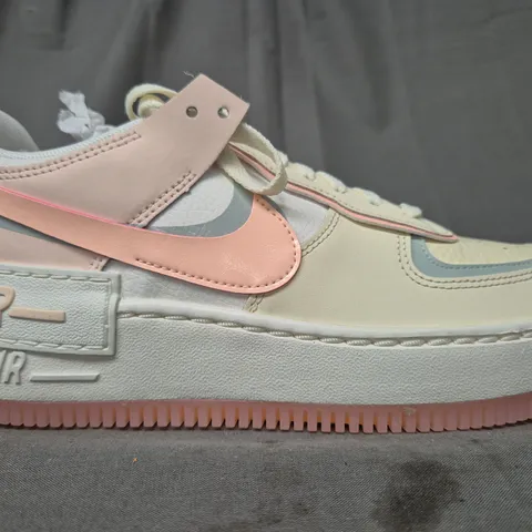 BOXED PAIR OF NIKE AIR FORCE 1 SHADOW SHOES IN COCONUT MILK/PASTEL PINK UK SIZE 5