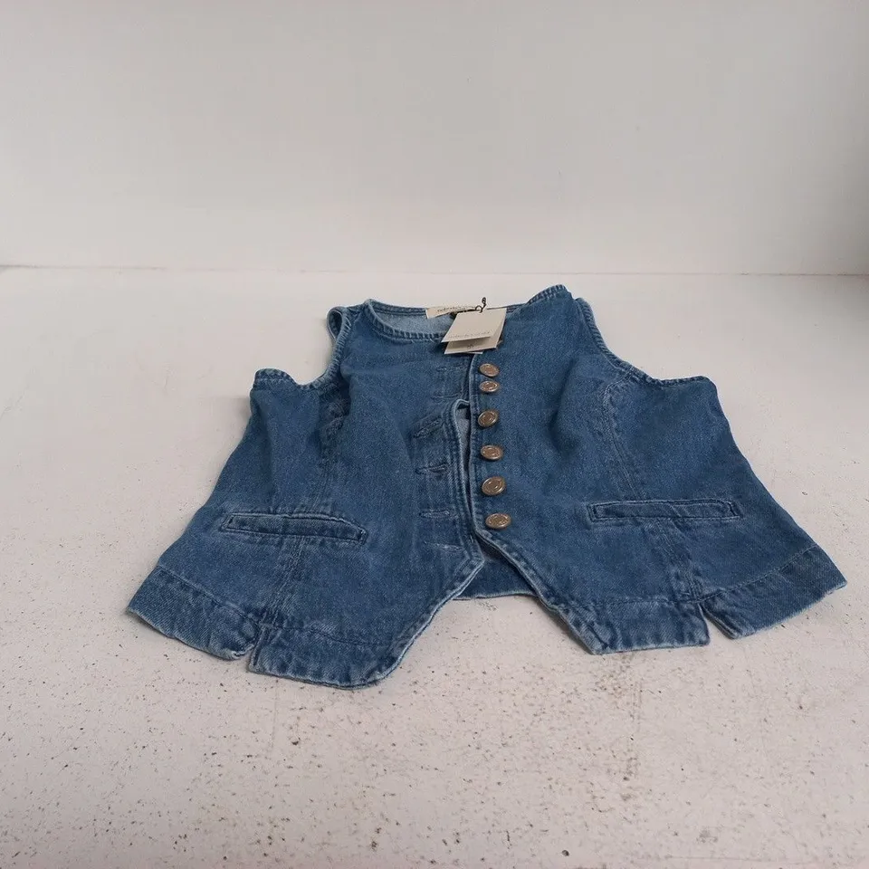 NOBODY'S CHILD EMERALD WAISTCOAT - DENIM BLUE, UK 8 (EU 36)