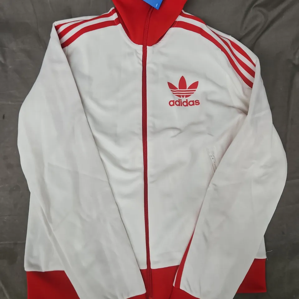 ADIDAS CLASSIC TRACK TOP IN WHITE/RED SIZE SMALL