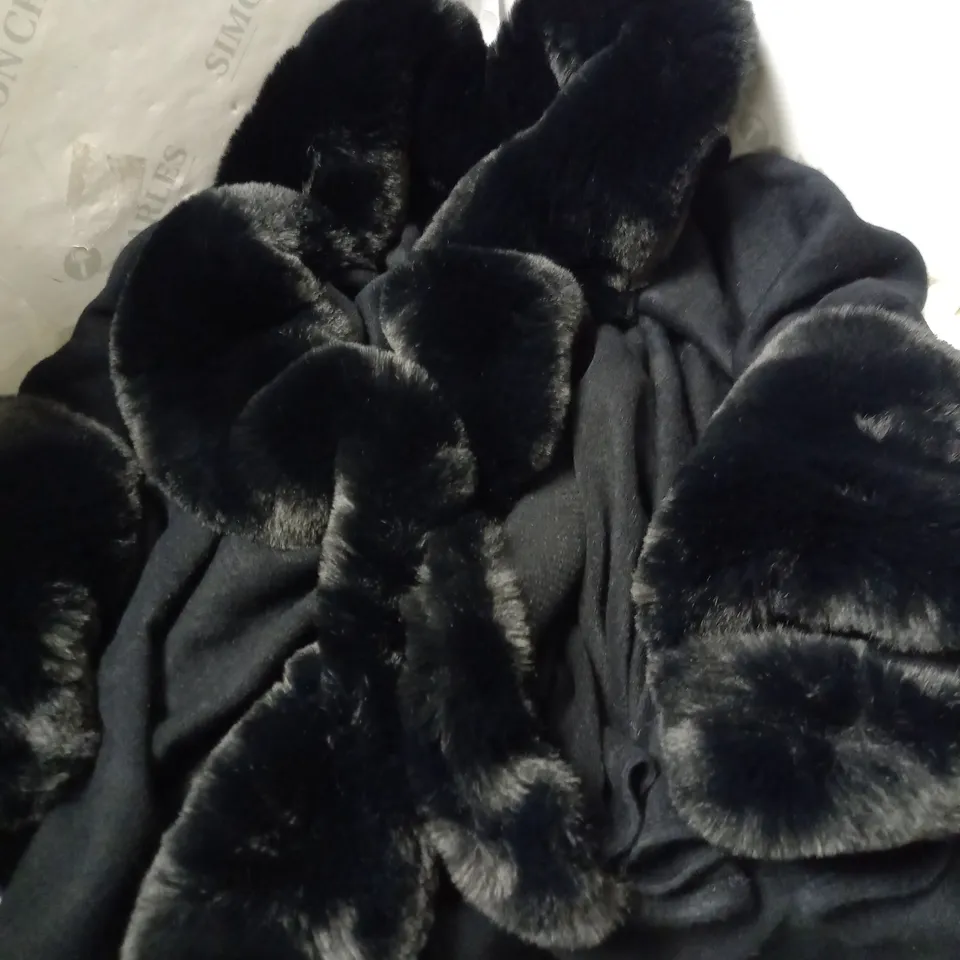 FRANK USHER FAUX FUR BLACK CAPE COAT - ONE SIZE 