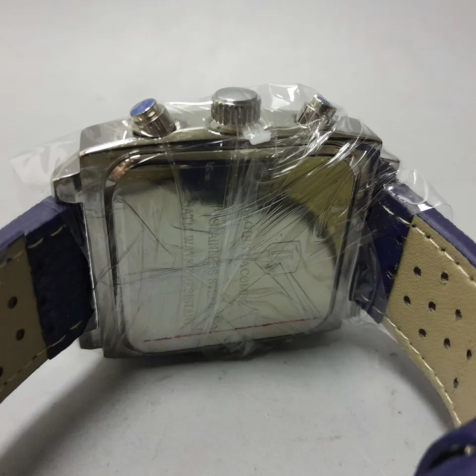 MENS LOUIS LACOMBE WATCH – SQUARE DIAL WITH WHITE SUB DIALS – LEATHER STRAP – 3ATM – HAND ASSEMBLED