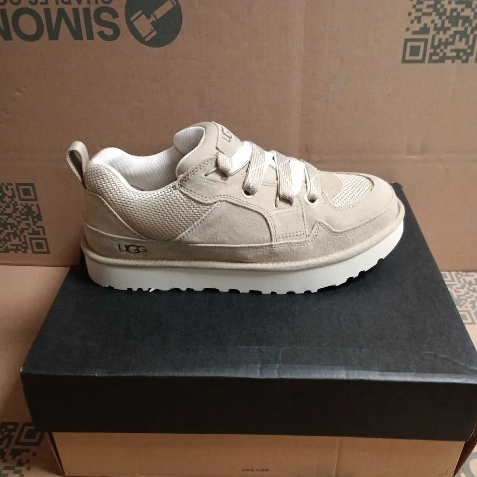 BOXED PAIR OF UGG TRAINERS – BEIGE/STONE, UK 8