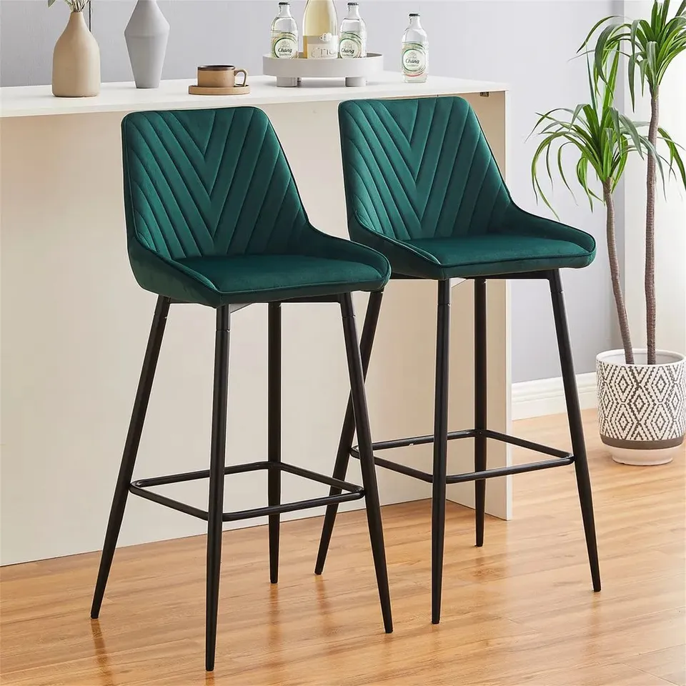 BOXED SET OF 2 BLUE VELVET DINING CHAIRS