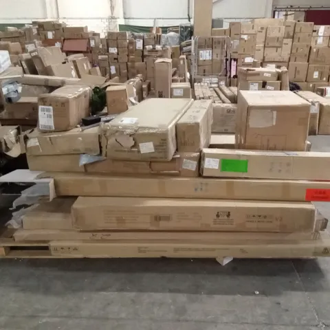 PALLET OF DESIGNER HOME FURNITURE PARTS AND PIECES; COFFEE TABLE, BED AND WARDROBE PARTS
