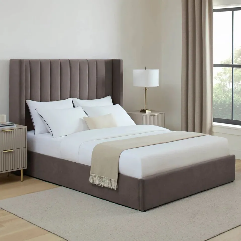 BOXED DUSK MADISON OTTOMAN STORAGE BED - TAUPE // SIZE: 5FT KING (2 BOXES)