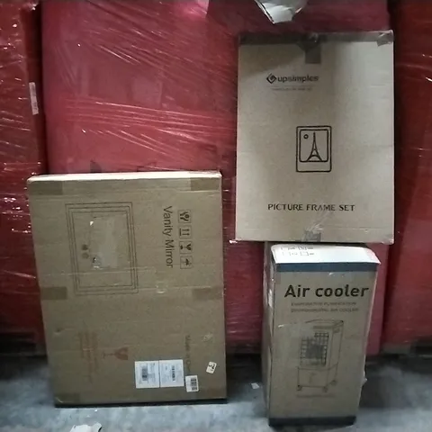 PALLET OF ASSORTED PRODUCTS AND HOUSEHOLD GOODS TO INCLUDE; VANITY MIRROR,AIR COOLER,PICTURE FRAME SET