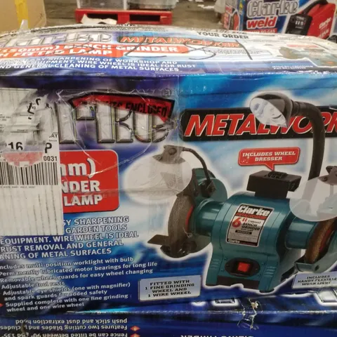 BOXED CLARKE CBG6250LW 150MM BENCH GRINDER WITH LAMP & WIRE WHEEL (230V)