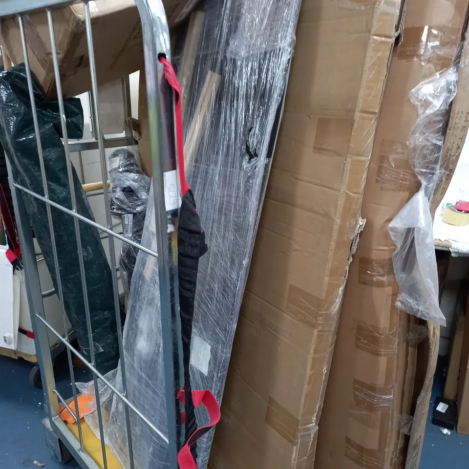 CAGE OF ASSORTED ITEMS TO INCLUDE METAL BED FRAME, HEADBOARD - COLLECTION ONLY