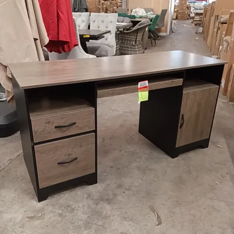 BESTIER EXECUTIVE INDUSTRIAL WOOD COMPUTER DESK - GREY/BLACK