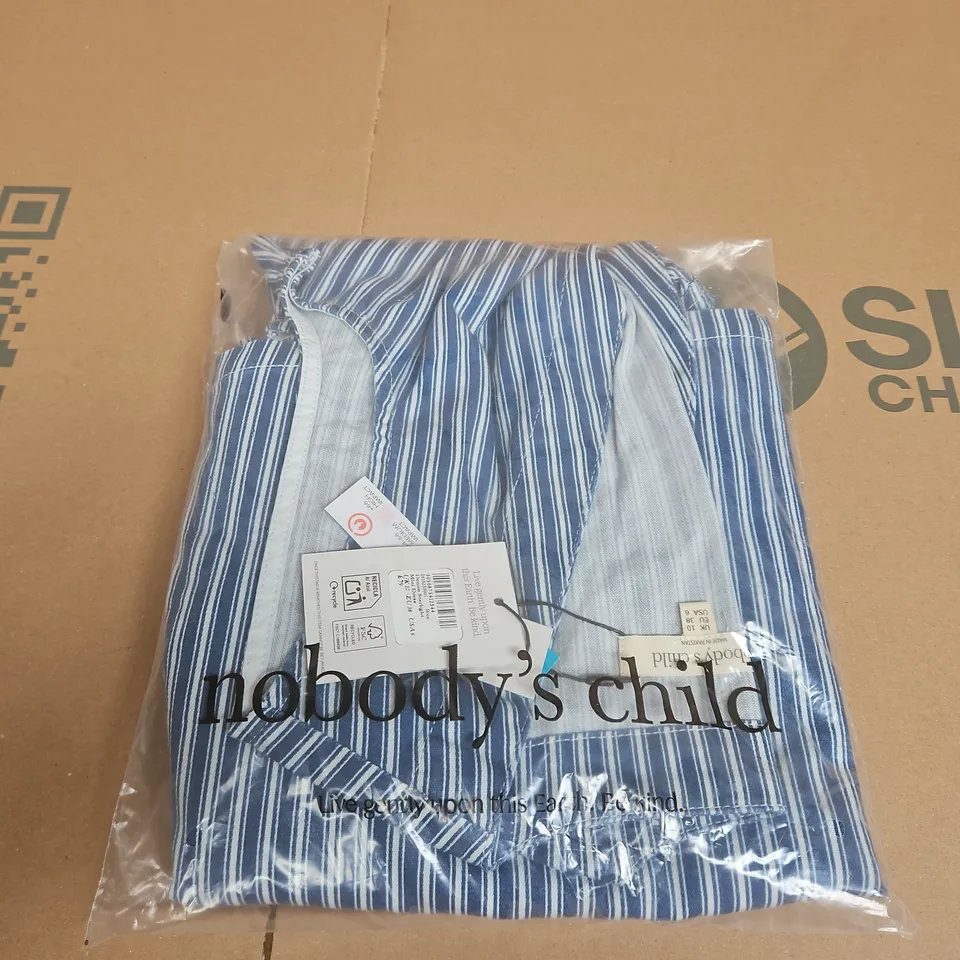 NOBODY'S CHILD DENIM STRIPE MINI DRESS - BLUE, UK 10 (EU 38, USA 6)