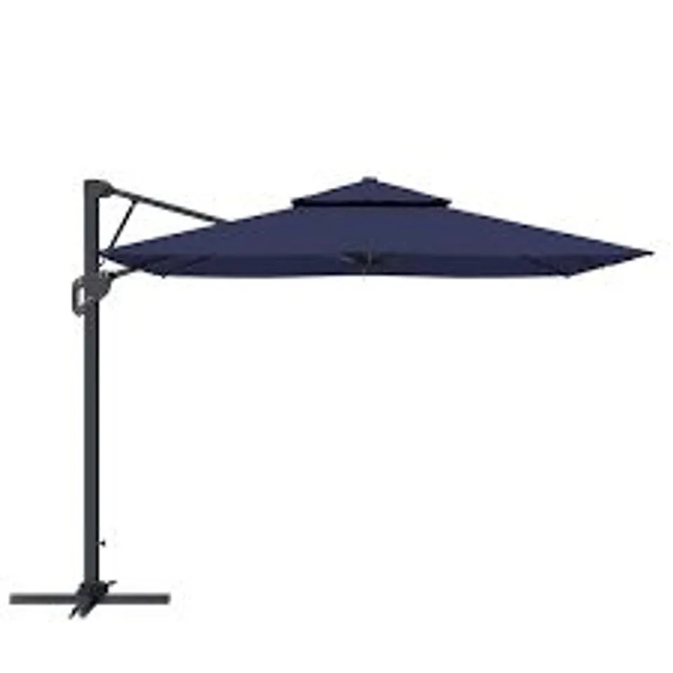 BOXED COSTWAY 10FT PATIO SQUARE PNEUMATIC LEVER CANTILEVER UMBRELLA - NAVY (1 BOX)