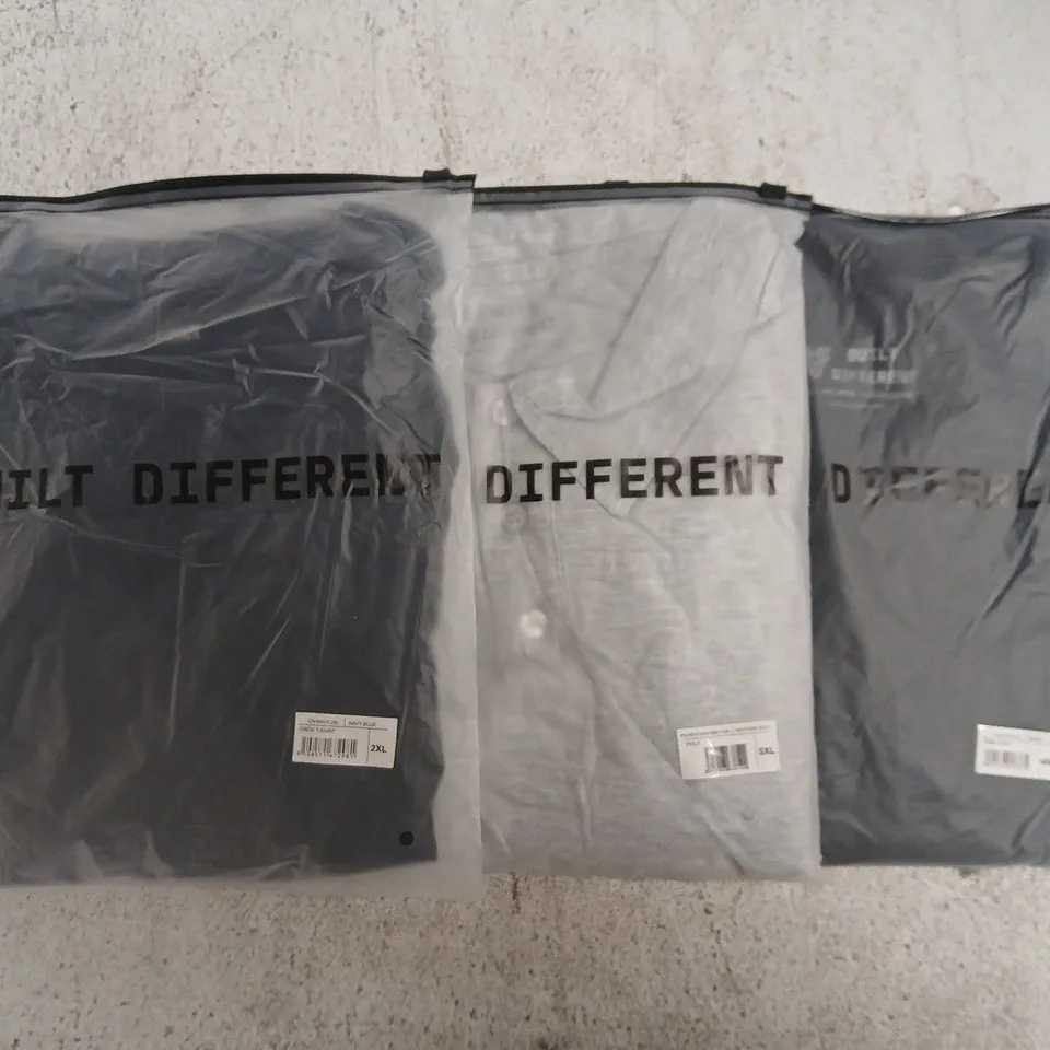 SET OF APPROXIMATELY 10 ASSORTED BUILT DIFFERENT T-SHIRTS/SHIRTS IN VARIOUS COLOURS AND SIZES