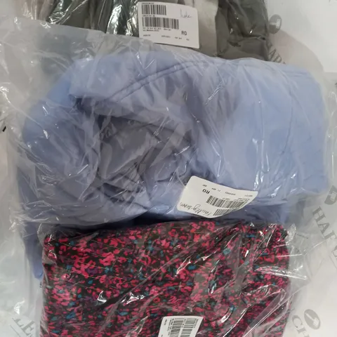 box of approx. 10 items to include - light lilac coat -olive green jumper - black multi