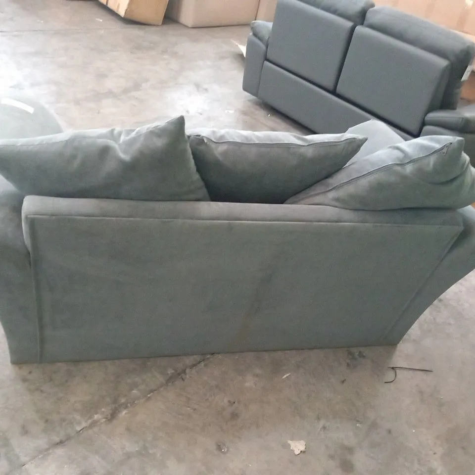 DESIGNER GREY FABRIC 2 SEATER SOFA WITH SCATTER BACK CUSHIONS