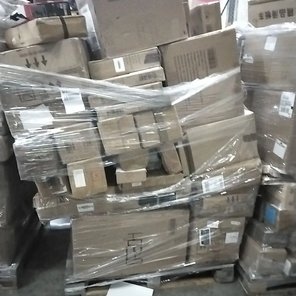 PALLET OF ELECTRICAL ITEMS AND HOUSEHOLD GOODS TO INCLUDE;CAULK GUN,OFFICE CHAIR,GUITAR