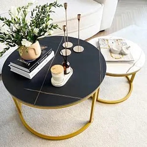 BOXED SET OF 2 LARGE NESTING COFFEE TABLES BLACK D70 H45 CM AND WHITE D50 H38 CM SINTERED STONE WITH MARBLE FINISH