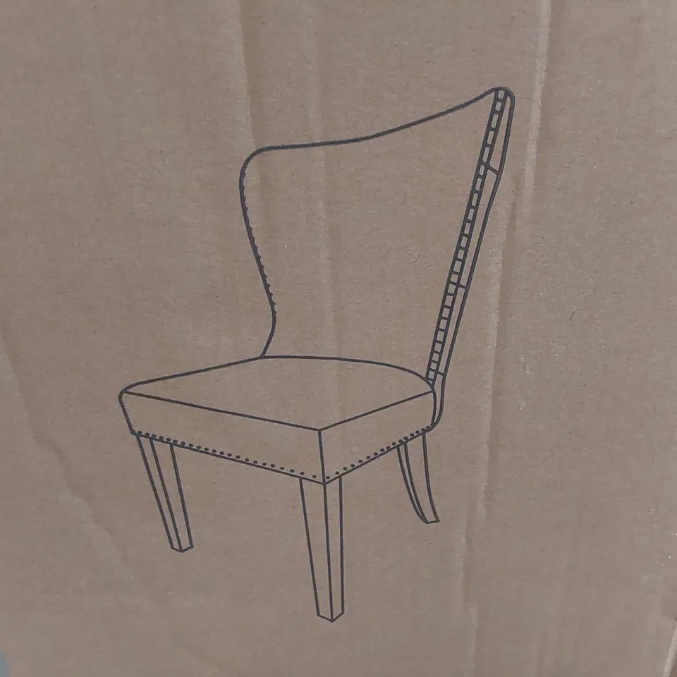 BOXED PAIR OF INDUS VALLEY TAUPE VELVET UPHOLSTERED DINING CHAIRS
