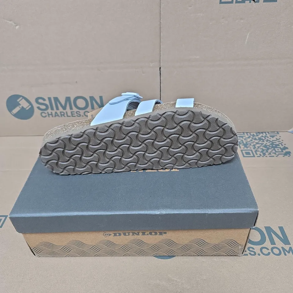 DUNLOP TWO-STRAP SANDALS – CORK FOOTBED SIZE 7 BOXED